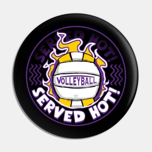 Volleyball Served Hot Purple Yellow Vball Pin