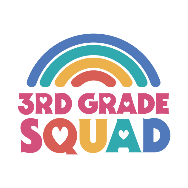 Cute School Teacher 3rd Grade Squad with Retro Rainbow and Hearts by SLAG_Creative