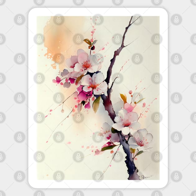 Watercolor Cherry Blossoms Blooms Flowers Tree Branch - Cherry Blossoms -  Sticker