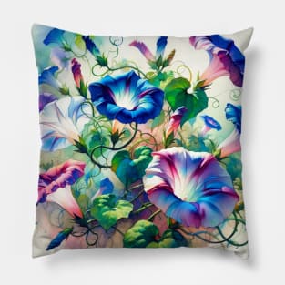 Vibrant Ipomoea Decor - Watercolor Flower Pillow