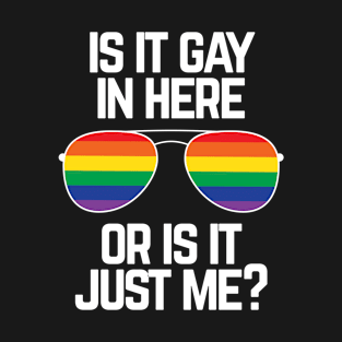 IS IT GAY IN HERE OR IS IT JUST ME Rainbow Gay Pride Flag T-Shirt