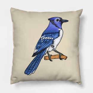 Blue jay bird cartoon illustration Pillow
