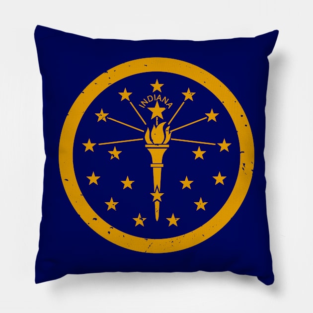 Retro Indiana State Flag // Vintage Indiana Flag Grunge Emblem Pillow by Now Boarding