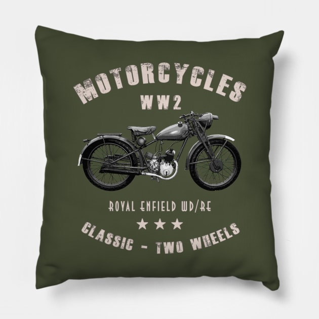 Royal Enfield WD/RE Retro Vintage Motorcycle WW2 Pillow by Jose Luiz Filho