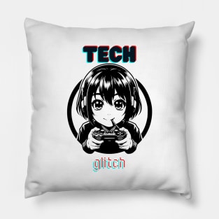 tech glitch anime girl Pillow