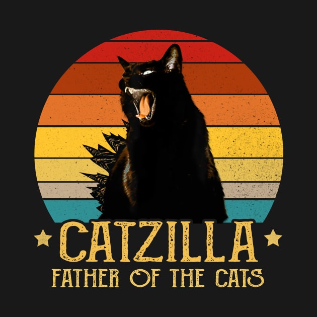 Catzilla Father Of The Cats Retro Vintage Sunset by KiraT