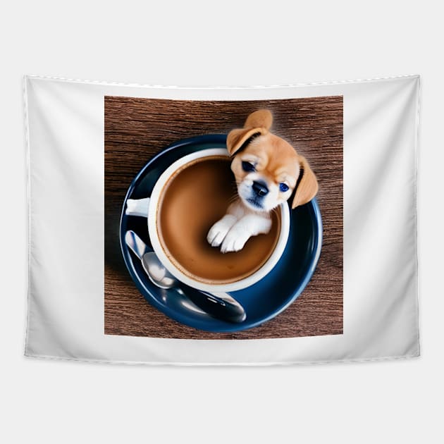 Cute Puppy Dog And Coffee Puppuccino Tapestry by ShopSunday