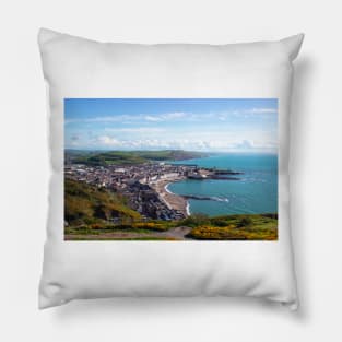 Beautiful welsh coastal path looking down at seaside town Aberystwyth Pillow