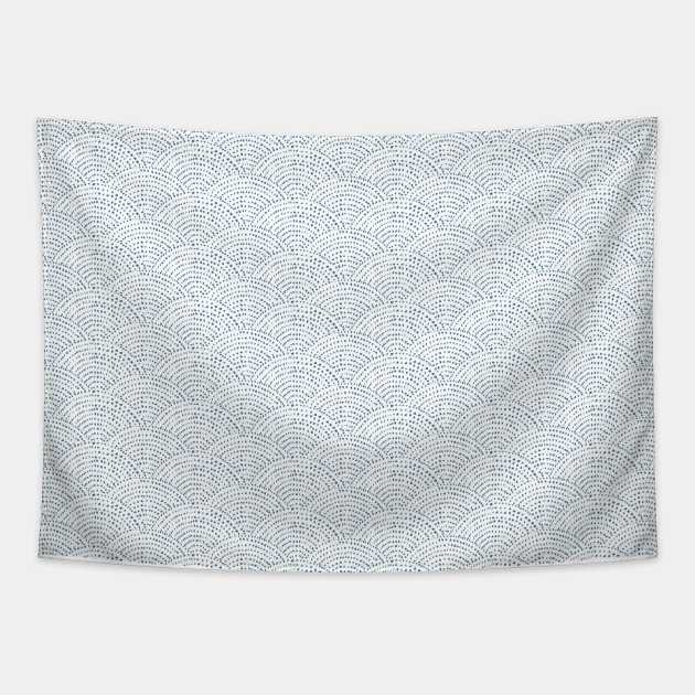 Ink dot scales - Blue D on white Tapestry by crumpetsandcrabsticks