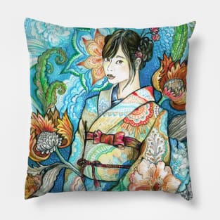 Japanese Girl in a Kimono Pillow