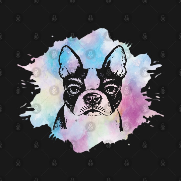 Watercolor Boston Terrier Lover Retro Puppy Silhouette Gift by Grabitees