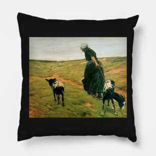 woman with goats - Max Liebermann Pillow