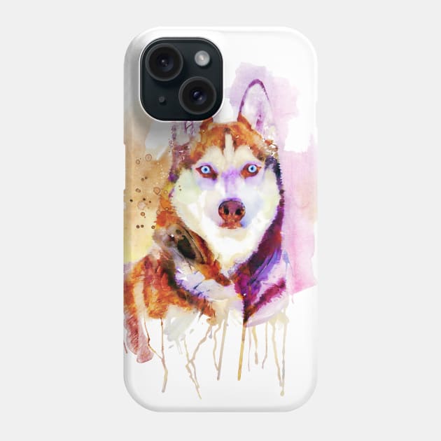 Husky Dog Watercolor Portrait Phone Case by Marian Voicu