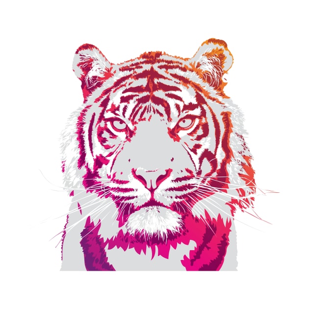 Bright Pink and Orange Neon Tiger Art by polliadesign