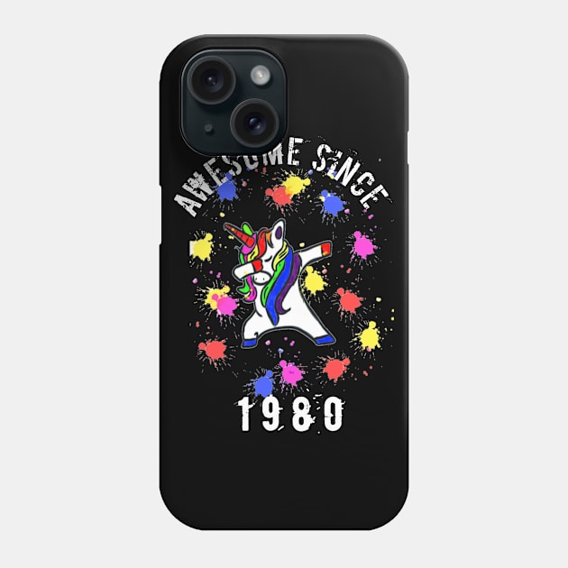 Awesome Since 1980 Dabbing unicorn 40th birthday gift mother and for dad Phone Case by FouadBelbachir46