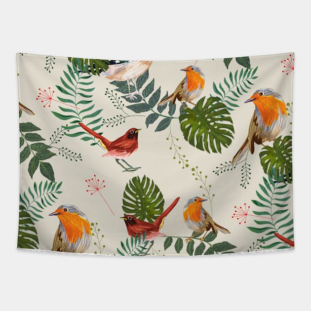 Exotic Bird Paradise Colorful Carefree Tree Leaves Gift Tapestry by WiggleMania