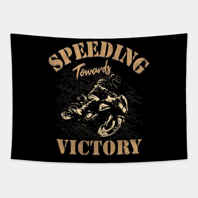 Speeding Towards Victory Motorcycle Drag Racing Racer Tapestry by Carantined Chao$