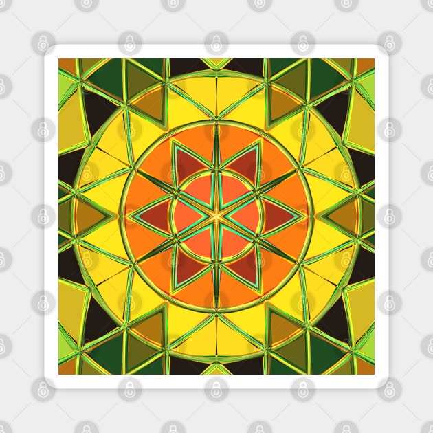 Cartoon Mandala Yellow Orange and Green Magnet by WormholeOrbital