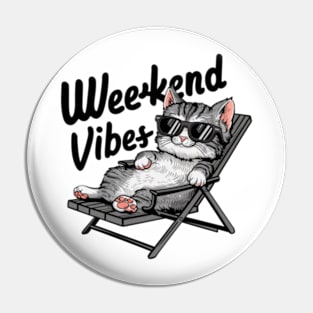 One design features a cool and comfortable kitten wearing sunglasses, casually lounging on a beach chair. (2) Pin