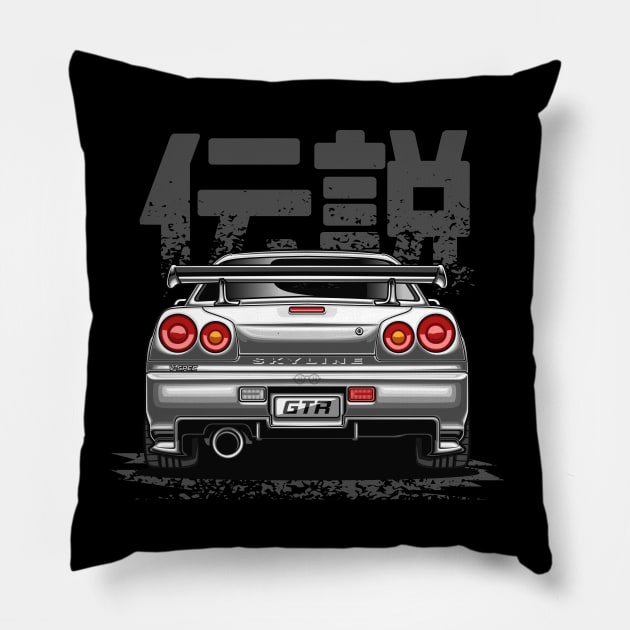 Monster Skyline GTR R34 (Pearl White) Pillow by Jiooji Project