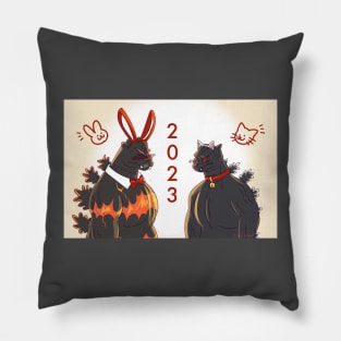 bunny (burning) and year of the cat godzilla Pillow