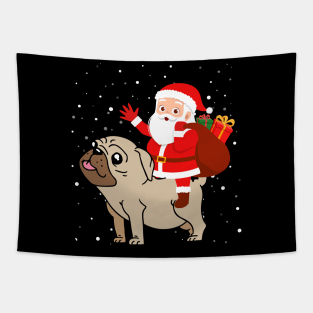 Santa Riding Pug Christmas Tapestry