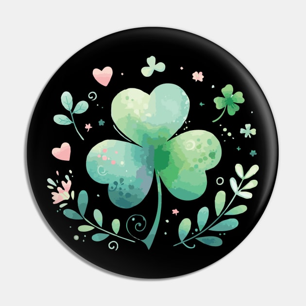 Lucky Shamrock Watercolor Pin by Heartsake