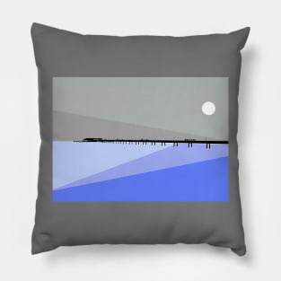 Deal Pier Seafront, Kent, Sun Rise, Grey, Blue and Purple Pillow