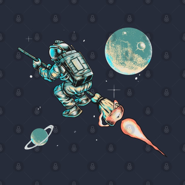 Retro witch astronaut travels through space by create by adi