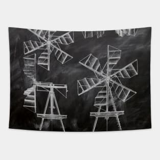 Dark Academia chalkboard patent print  western country farm windmill Tapestry