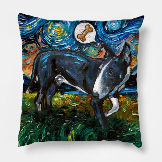 Black and White Bull Terrier Starry Night Pillow by sagittariusgallery