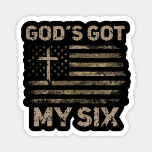 God's Got My Six Christian Military Veteran Camo Flag Magnet