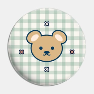 Green Gingham Bear Pin