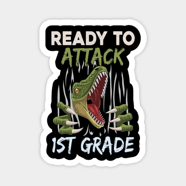 Dinosaur Kids Ready To Attack 1St Grade Boys Back To School Magnet by kateeleone97023
