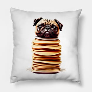 Cute Pug on Pancakes - Adorable Pug Head on Stack of Pancakes T-Shirt Pillow