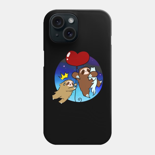 Heart Balloon Sloths and Cats - Night Sky Phone Case by saradaboru