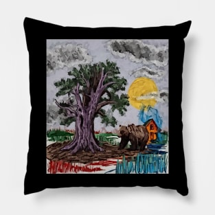 watercolor bear weird tree with house Pillow