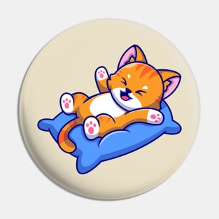 Cute Cat Playing On Pillow Cartoon Pin