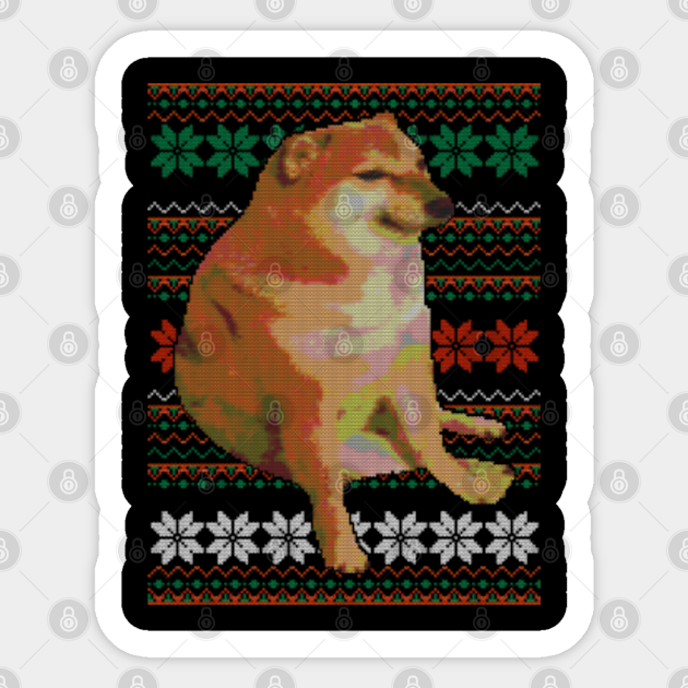 Cheems Doge Meme Ugly Christmas Sweater Style - Dogelore - Sticker