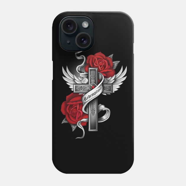 Tattoo Cross with Wings Redemption Phone Case by Gothic Rose