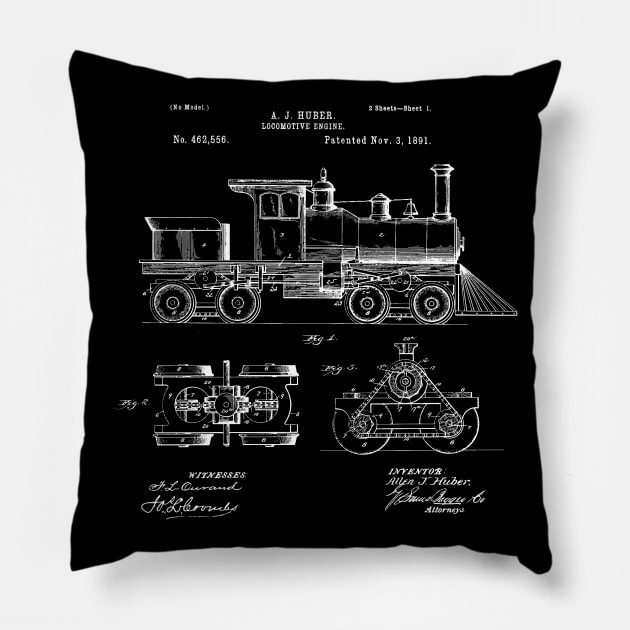 Locomotive engine 1891 Patent / Locomotive Blueprint / locomotive engine Patent Illustration Pillow by Anodyle