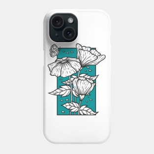 Vintage black and white flower doodle with butterfly Phone Case