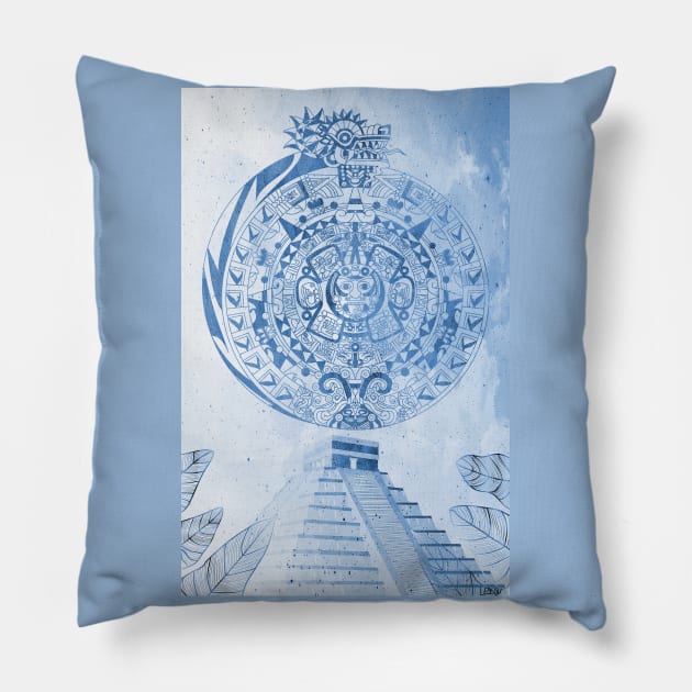 teotihuacan pyramid sunshine in aztec pattern at noon Pillow by jorge_lebeau