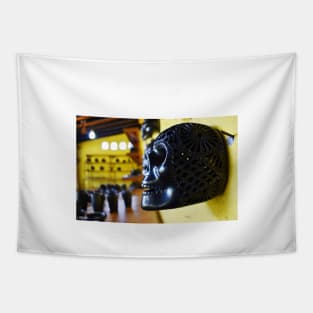 the dark skull of black clay ecopop photograph in oaxaca mixteca art Tapestry