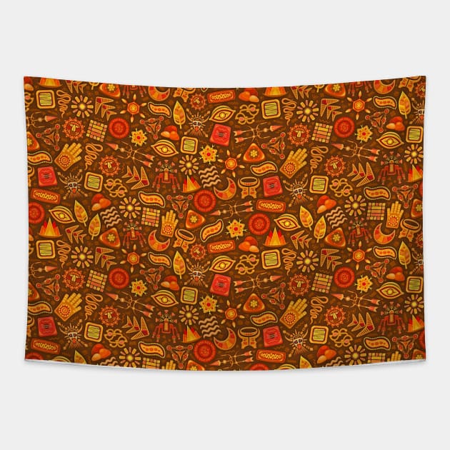 Ethnic Tribal Earthy Shapes Background Pattern Art Tapestry by Emart