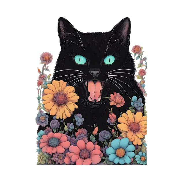 aesthetic black cat floral by CAFFEIN