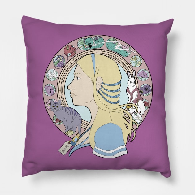 Alice in Wonderland Mucha Art Novueau Portrait Pillow by 5sizes2small