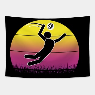 Travel back in time with beach volleyball - Retro Sunsets shirt featuring a player! Tapestry