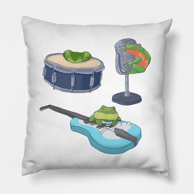 Frog Band - Frog Friends Stickers- Band Kid - Drummer Singer Guitar Player Sticker Pillow by sheehanstudios