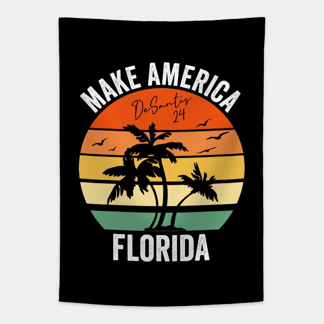 Retro Vintage Make America Florida Ron DeSantis 2024 Election Tapestry by Boneworkshop